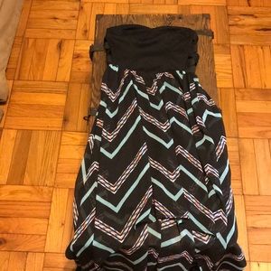Black chevron high-low strapless dress, open sides